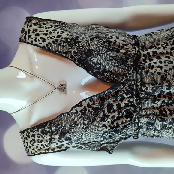 Style & Company Lace Illusion and Leopard Print Tiered A-Line Dress Size L - Picture 2 of 6